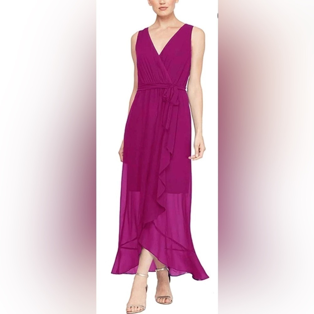 Nwot SLNY Size 12 Ruffle Front Maxi Dress Fuchsia Barbie pink